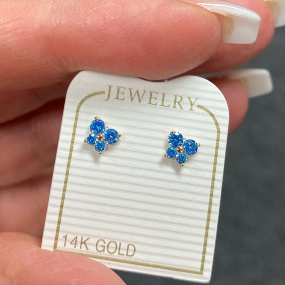 14K Yellow Gold Butterfly CZ Stud Earrings w/Screw